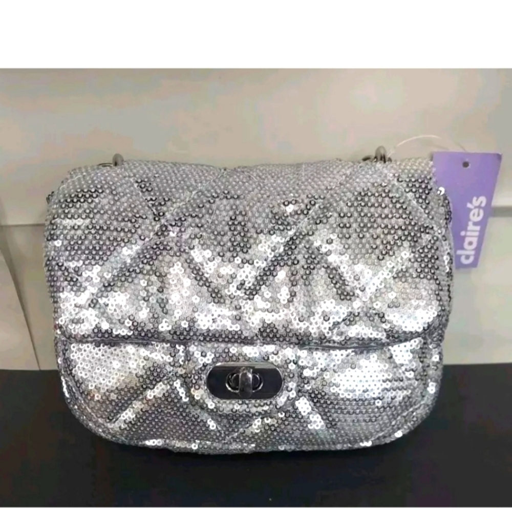 Claires Glitter Small Crossbady Bag - Silver